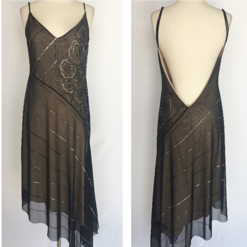 BCBG MaxAzria black sequin asymmetrical dress